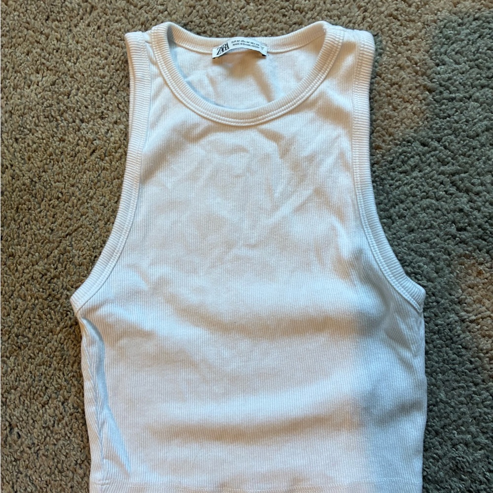 Zara Cream Ribbed Tank Top